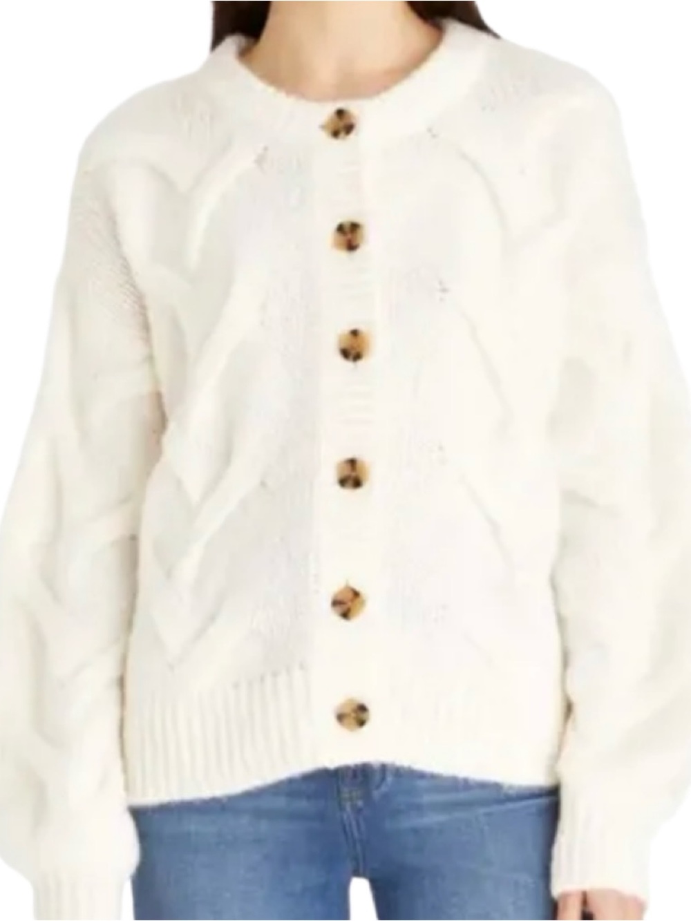 Madewell Ashmont Cable Knit Wool Blend Chunky Cardigan Cream Size Medium